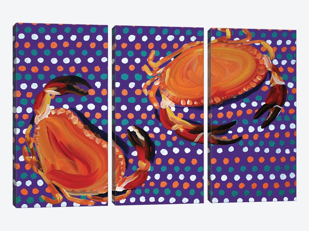 Crabs on Purple Spotty by Alice Straker 3-piece Canvas Art Print