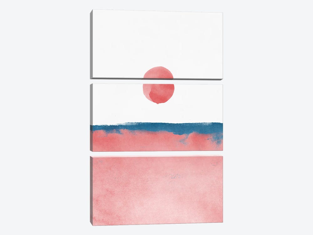 Minimal Landscape Pink and Navy Blue II by amini54 3-piece Canvas Print