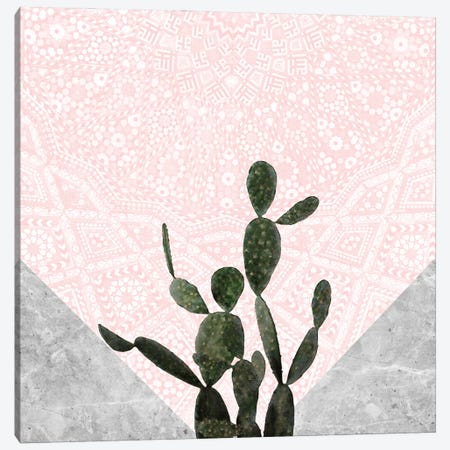 Cactus on Concrete and Pink Persian Mosaic Mandala Canvas Print #AII77} by amini54 Canvas Wall Art
