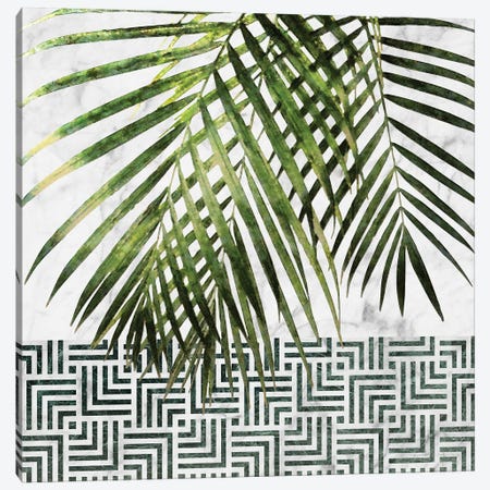 Palm Leaves on White Marble and Tiles Canvas Print #AII86} by amini54 Canvas Print