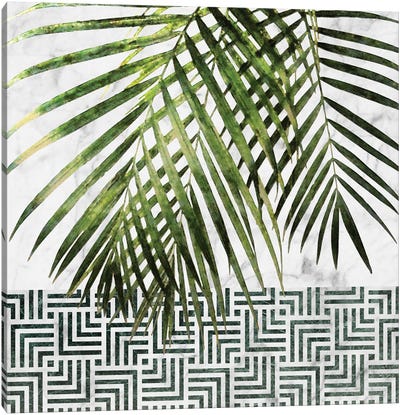 Palm Leaves on White Marble and Tiles Canvas Art Print - amini54