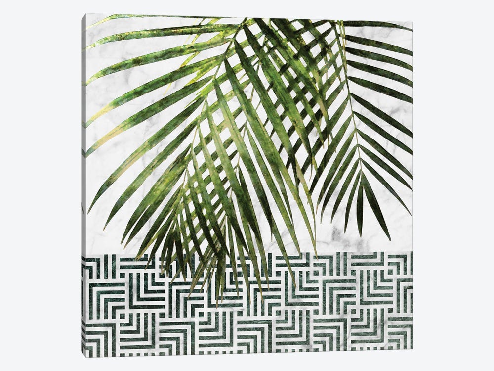 Palm Leaves on White Marble and Tiles by amini54 1-piece Canvas Art Print