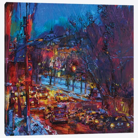 Night Cityscape, Winter Canvas Print #AIK11} by Andrii Kutsachenko Canvas Art Print