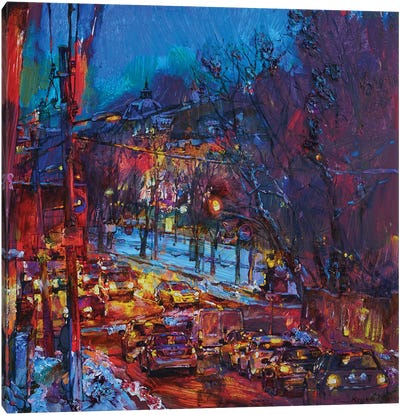 Night Cityscape, Winter Canvas Art Print - Andrii Kutsachenko
