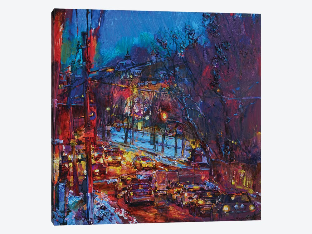 Night Cityscape, Winter by Andrii Kutsachenko 1-piece Canvas Artwork