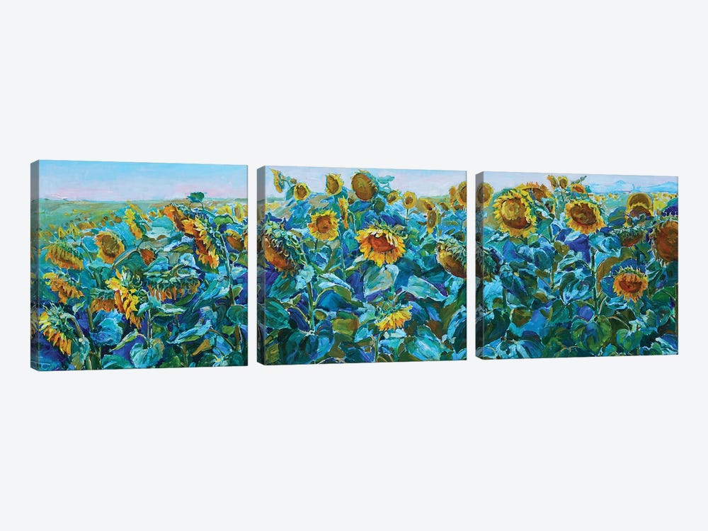 Sunny Sunflowers by Andrii Kutsachenko 3-piece Canvas Wall Art