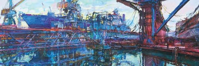 Port With Cargo Ships by Andrii Kutsachenko canvas print