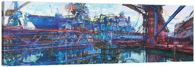 Port With Cargo Ships Canvas Art Print - Industrial Art