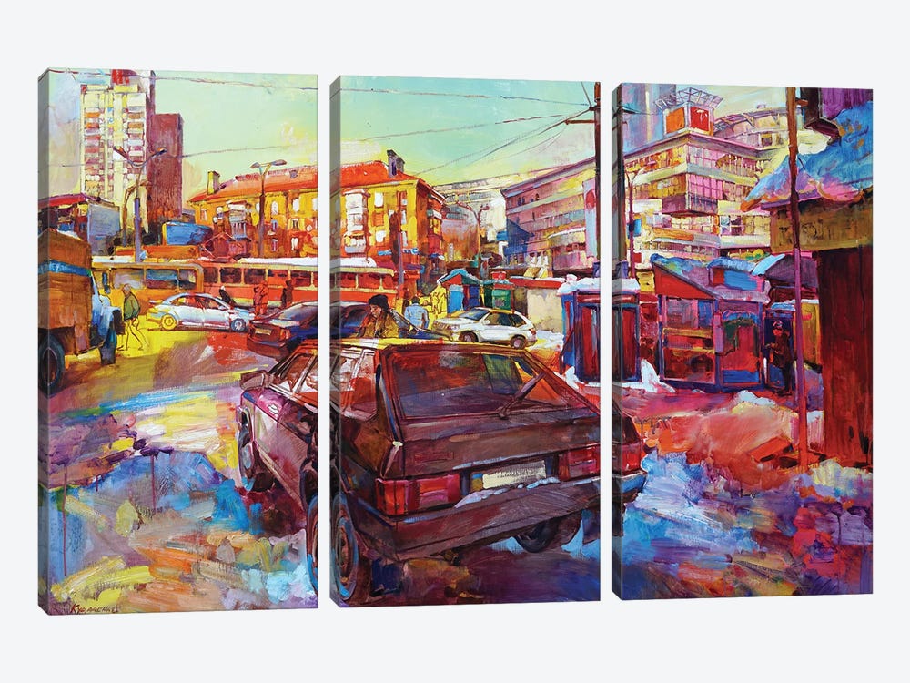 Multicolored Traffic Movement by Andrii Kutsachenko 3-piece Canvas Art Print