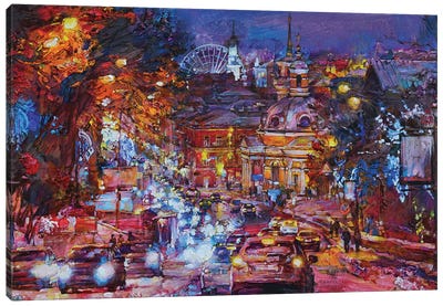 Modern City Night Landscape Canvas Art Print - Andrii Kutsachenko