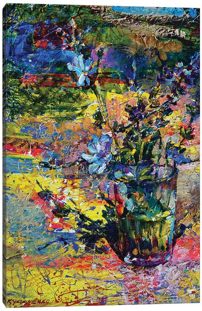 Multicolored Still Life With Blue Wildflowers Canvas Art Print - Andrii Kutsachenko