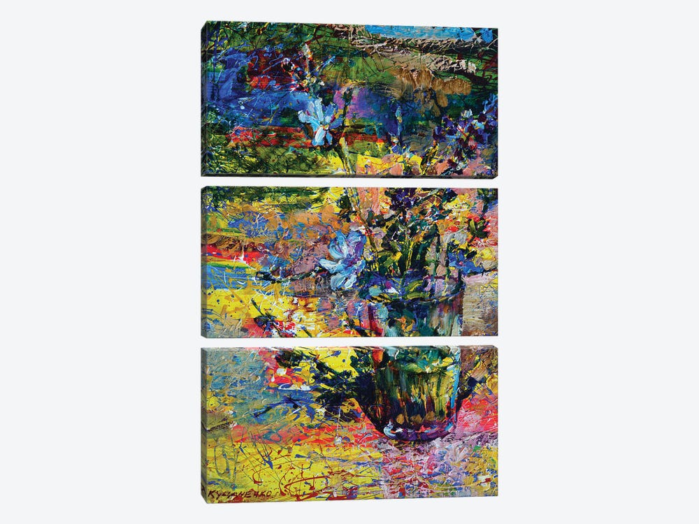 Multicolored Still Life With Blue Wildflowers by Andrii Kutsachenko 3-piece Canvas Art