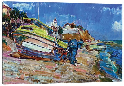 Boats By The Sea Canvas Art Print - Andrii Kutsachenko