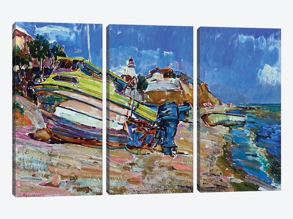 Boats By The Sea by Andrii Kutsachenko 3-piece Canvas Wall Art
