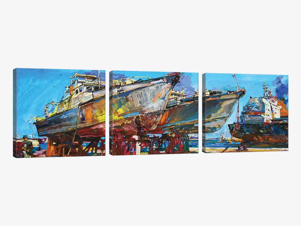 Ships Under Repair by Andrii Kutsachenko 3-piece Canvas Artwork