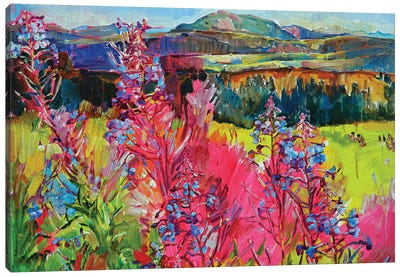 Flowers In The Mountains Canvas Art Print - Landscapes in Bloom