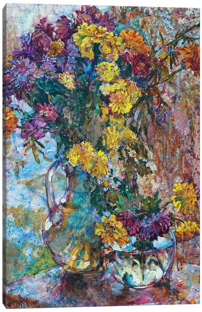 Still Life With Autumn Flowers Canvas Art Print - Andrii Kutsachenko