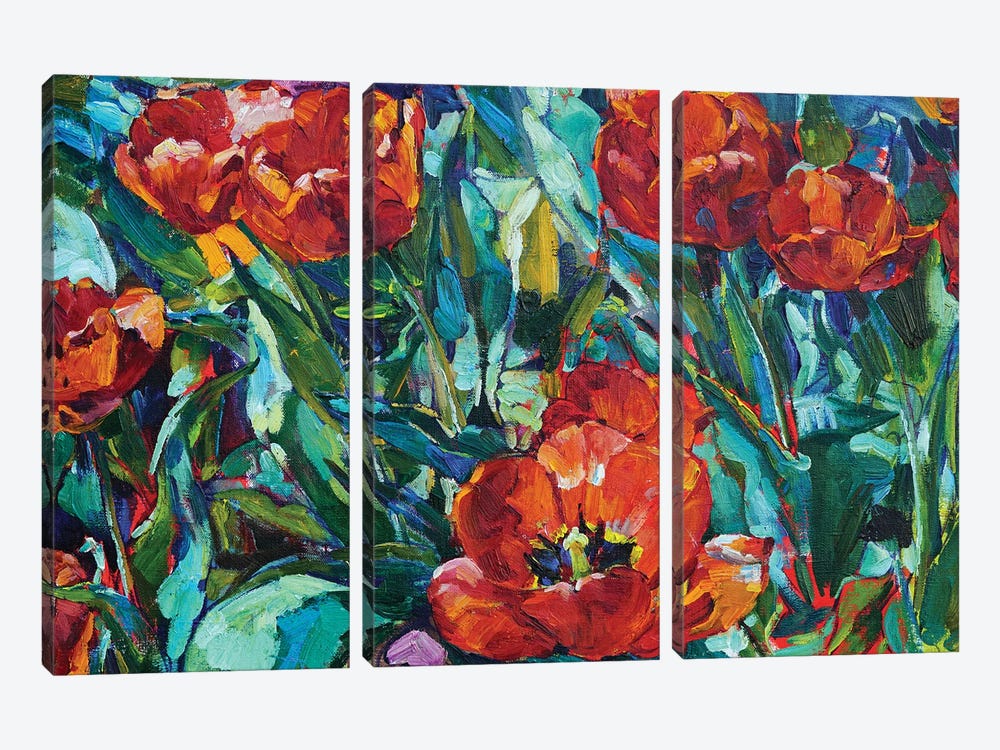 Red Tulips Flowers by Andrii Kutsachenko 3-piece Canvas Artwork