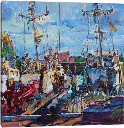 Boats In The Sunlight Canvas Art Print - Andrii Kutsachenko