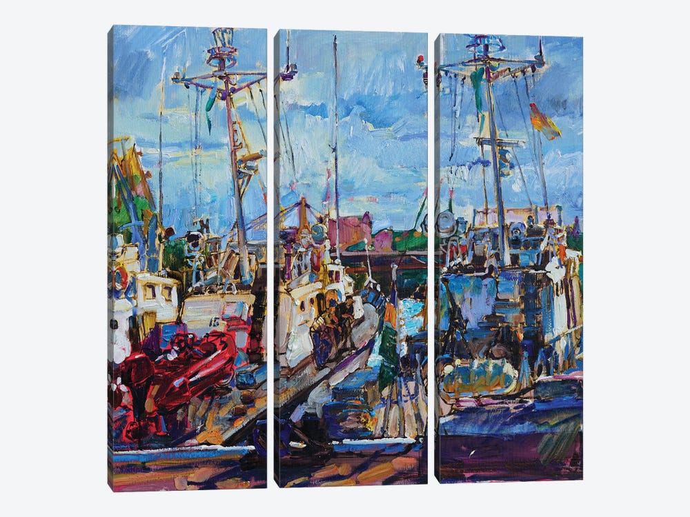Boats In The Sunlight by Andrii Kutsachenko 3-piece Art Print