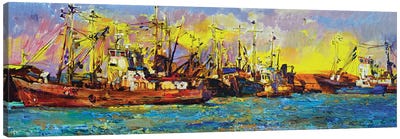 Yachts And Ships At Sunrise Canvas Art Print - Yacht Art
