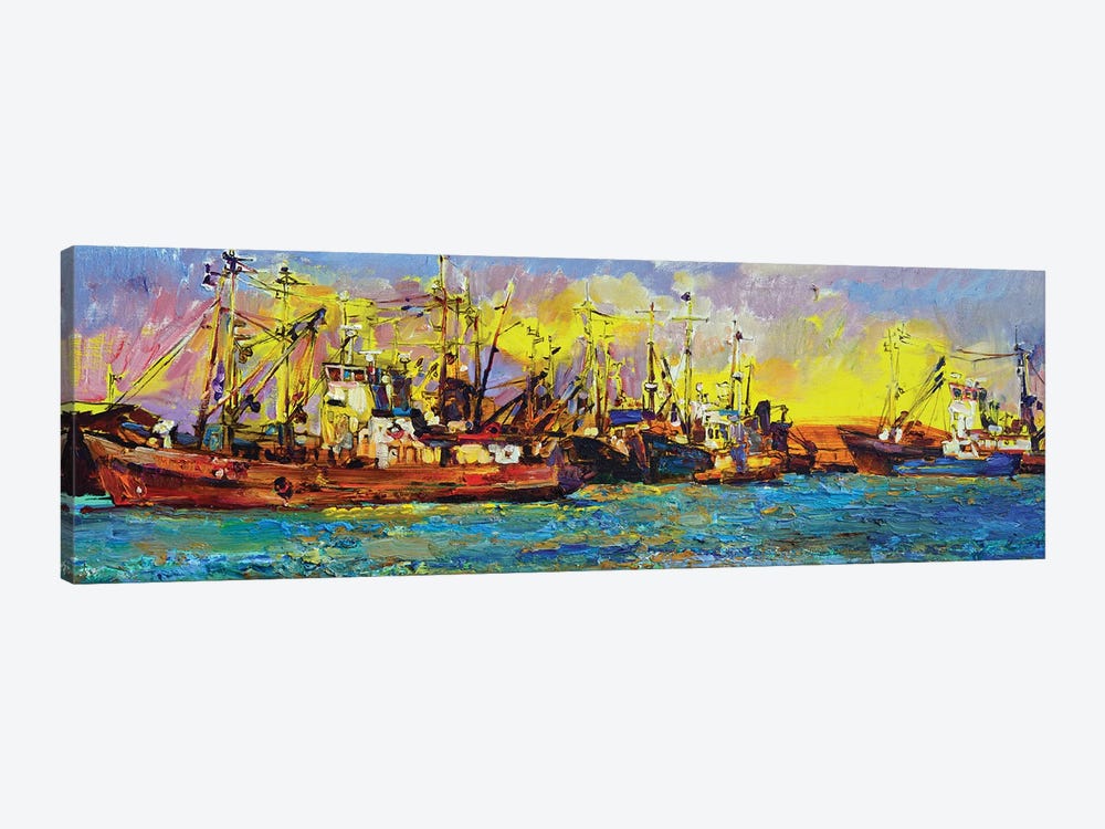 Yachts And Ships At Sunrise by Andrii Kutsachenko 1-piece Canvas Artwork