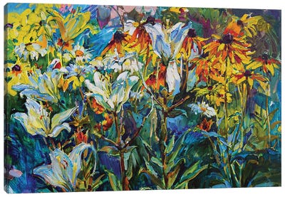 Wildflowers And White Lilies Canvas Art Print - Andrii Kutsachenko