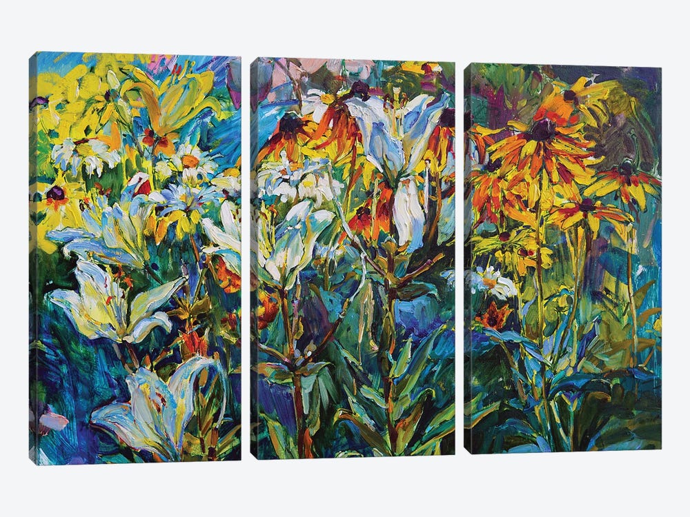 Wildflowers And White Lilies by Andrii Kutsachenko 3-piece Canvas Artwork