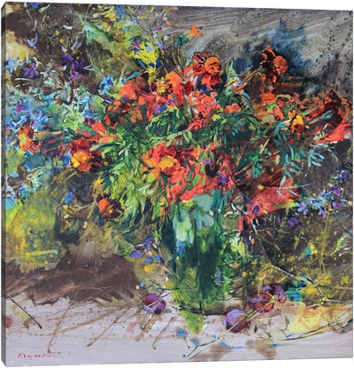 Still Life With Marigolds Canvas Art Print - Andrii Kutsachenko