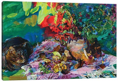 Still Life With A Cat Canvas Art Print - Andrii Kutsachenko