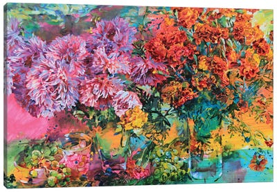 Chrysanthemums And Marigolds, Autumn Bouquet Canvas Art Print - Andrii Kutsachenko