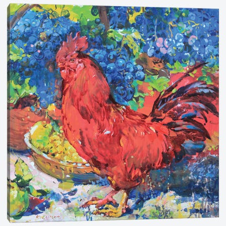 Rooster On The Background Of Grapes Canvas Print #AIK72} by Andrii Kutsachenko Art Print