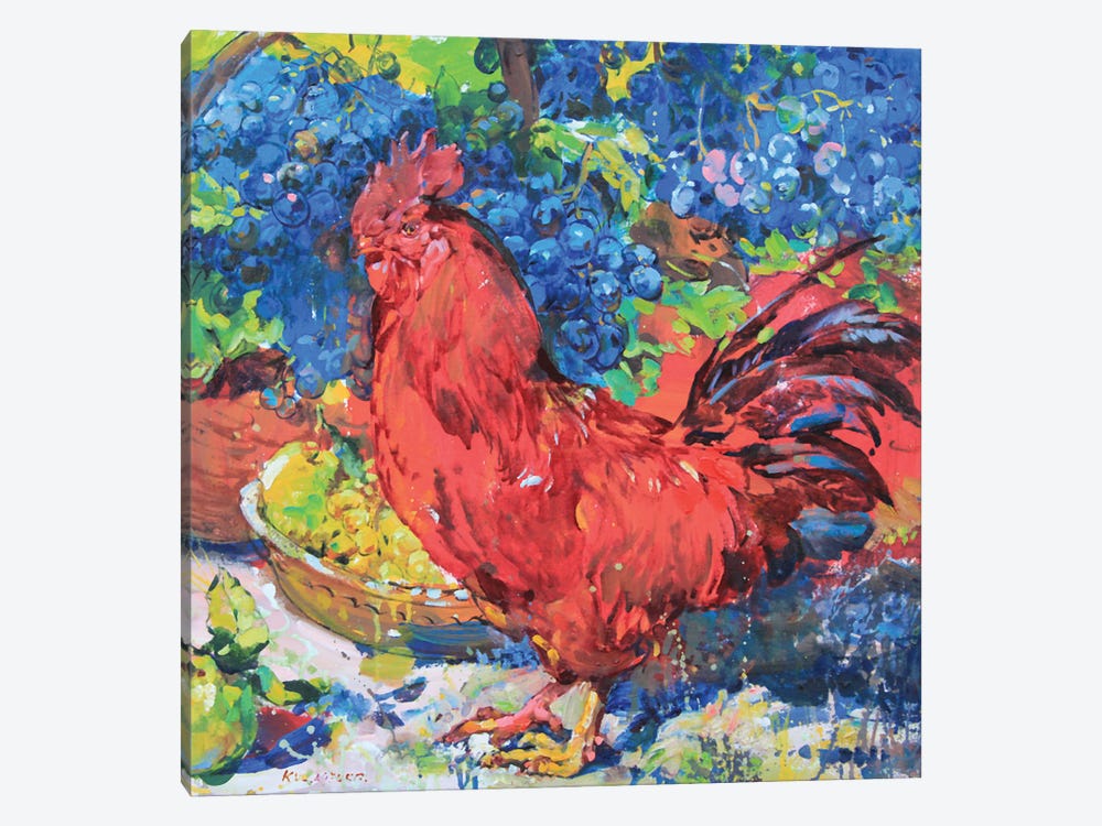 Rooster On The Background Of Grapes by Andrii Kutsachenko 1-piece Canvas Art Print