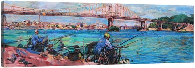 Pedestrian Bridge, Kyiv Canvas Art Print - Fishing Art