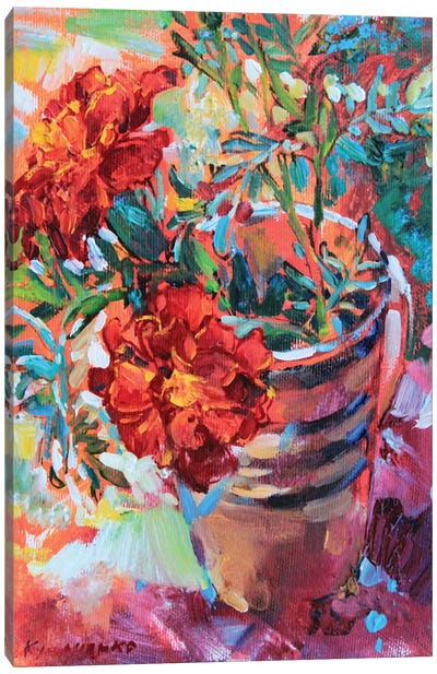 Marigolds In A Cup Canvas Art Print - Andrii Kutsachenko