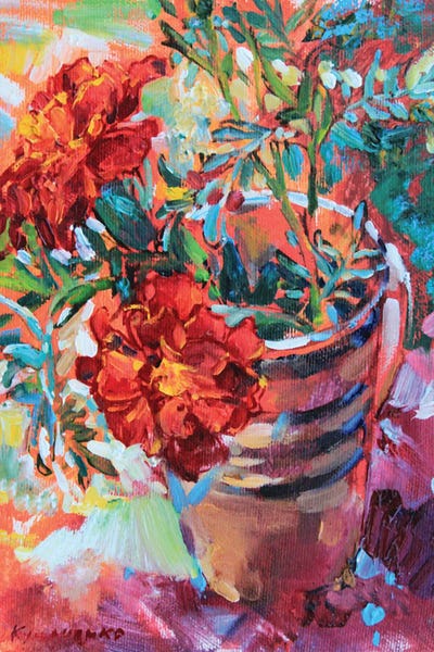 Marigolds: Marigolds In A Cup by Andrii Kutsachenko