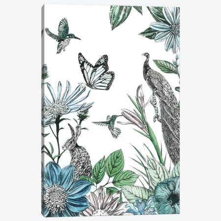 Peacock and Flowers Canvas Print #AIL4} by Amelia Ilangaratne Canvas Artwork
