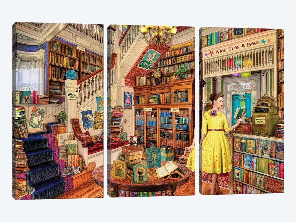 Wish Upon A Bookshop I by Aimee Stewart 3-piece Canvas Wall Art
