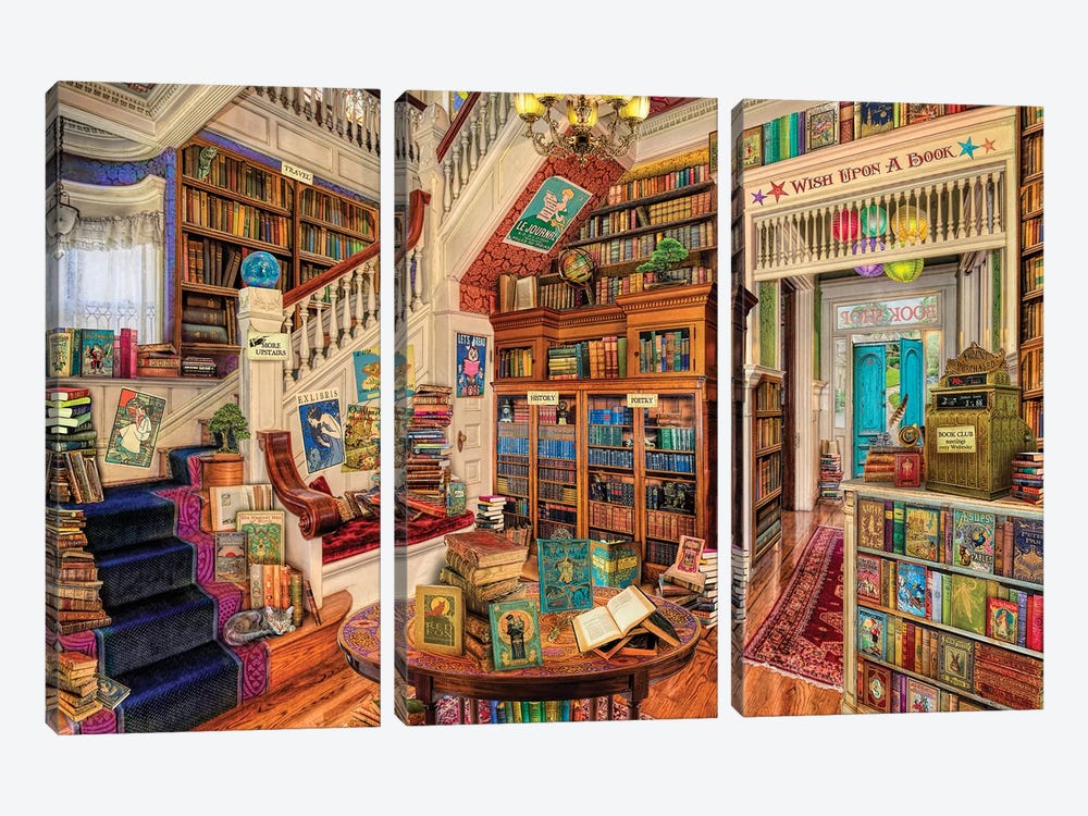Wish Upon A Bookshop II by Aimee Stewart 3-piece Canvas Art