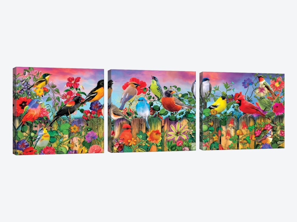 Birds And Blooms Garden I by Aimee Stewart 3-piece Canvas Art
