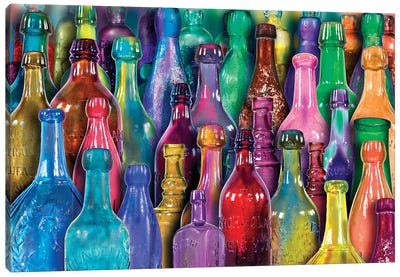 Colorful Glass Bottles Canvas Art Print - Still Life
