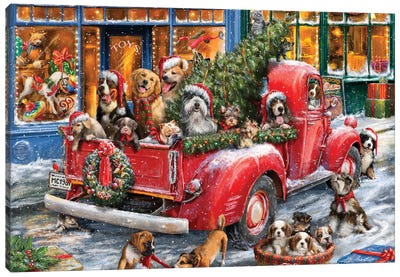 Dogs A Canvas Art Print - Christmas Trees & Wreath Art