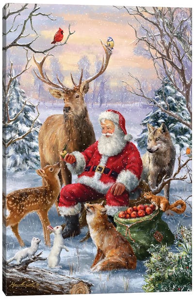 Santa Animals Canvas Art Print - Wolf Art