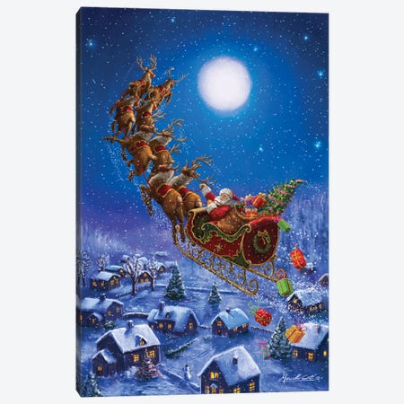 Santa Flying Canvas Print #AIT3} by Ali Corti Canvas Art