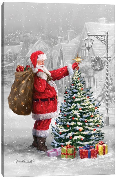 Santa Tree Canvas Art Print - Christmas Trees & Wreath Art