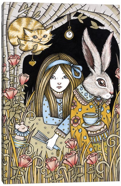 Curiouser And Curiouser Canvas Art Print - White Rabbit