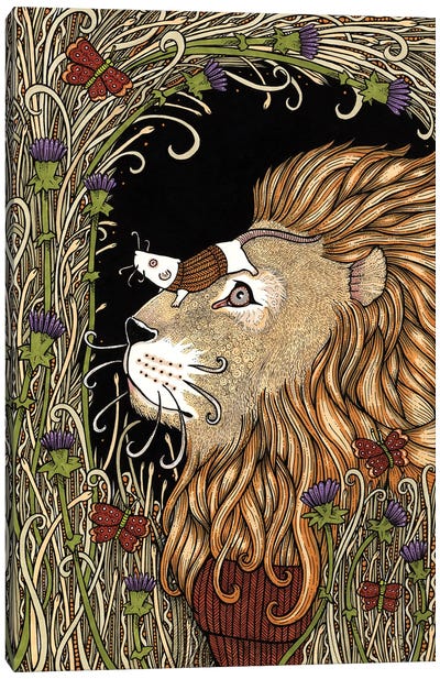 The Lion And The Mouse Canvas Art Print - Natural Meets Mythical
