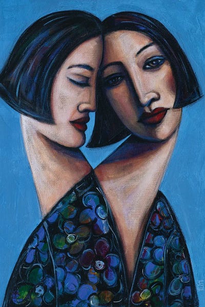 Two Sisters In Floral Blouse by ASIZA canvas print