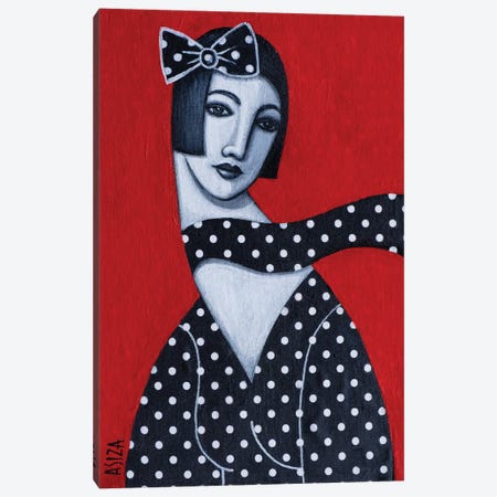 Girl In Polkadot Dress Canvas Print #AIZ10} by ASIZA Canvas Art