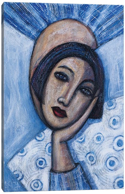 Girl With Blue Pajamas Canvas Art Print - Blue Art